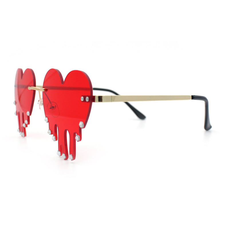 Rhinestone Studded Rimless Melting Heart Valentine Hippie Sunglasses