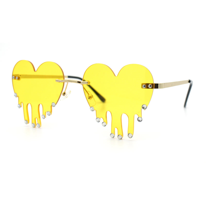 Rhinestone Studded Rimless Melting Heart Valentine Hippie Sunglasses