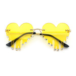 Rhinestone Studded Rimless Melting Heart Valentine Hippie Sunglasses