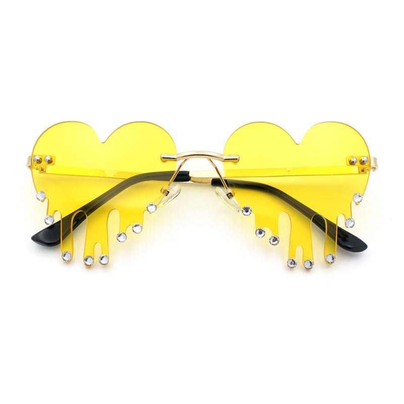 Rhinestone Studded Rimless Melting Heart Valentine Hippie Sunglasses