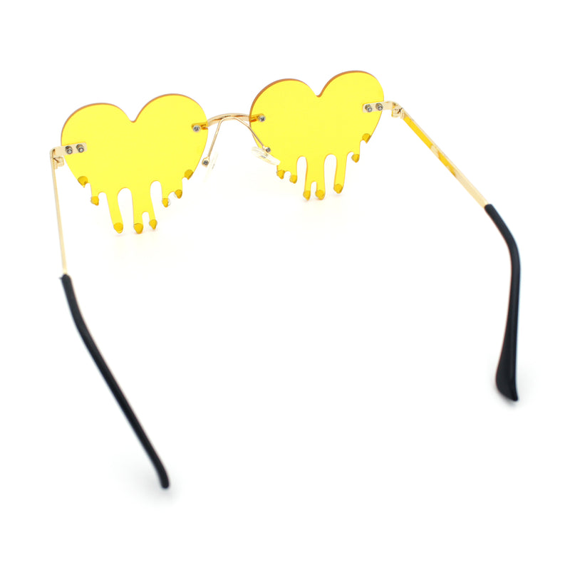 Rhinestone Studded Rimless Melting Heart Valentine Hippie Sunglasses