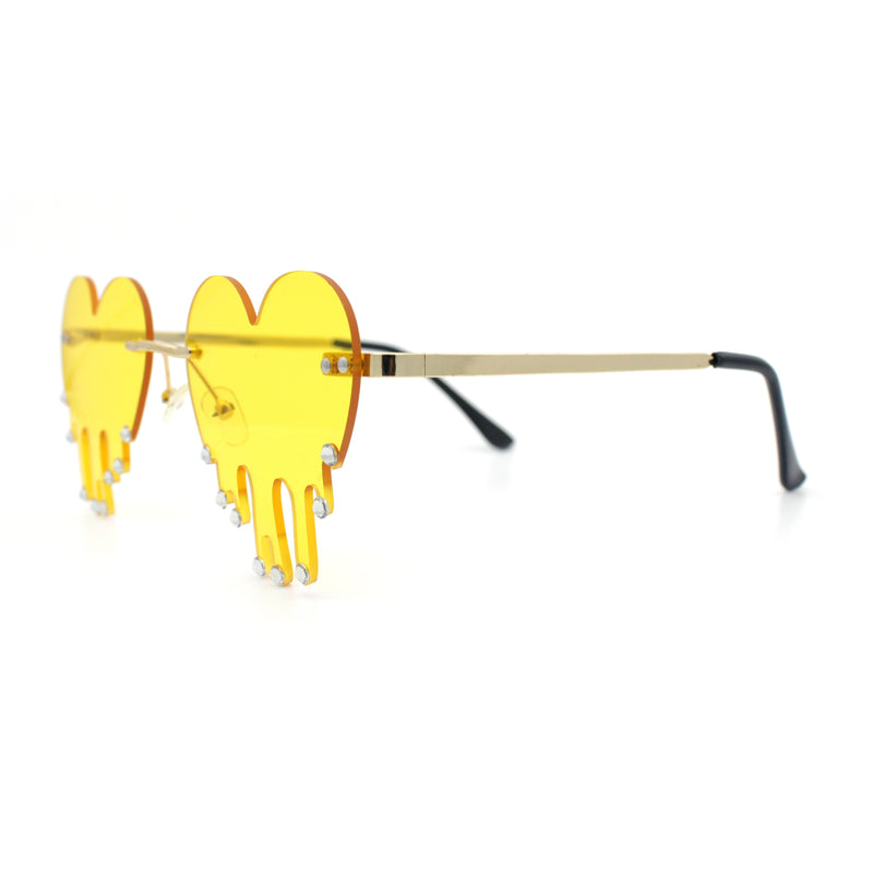 Rhinestone Studded Rimless Melting Heart Valentine Hippie Sunglasses