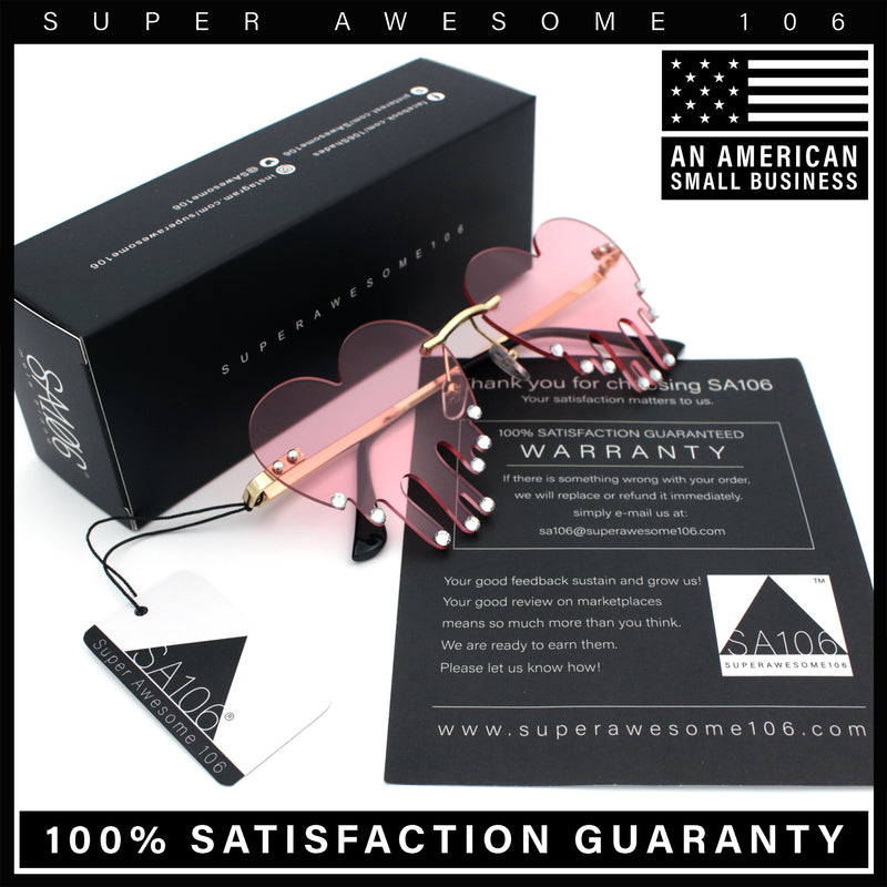 Rhinestone Studded Rimless Melting Heart Valentine Hippie Sunglasses
