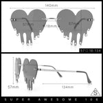 Rhinestone Studded Rimless Melting Heart Valentine Hippie Sunglasses