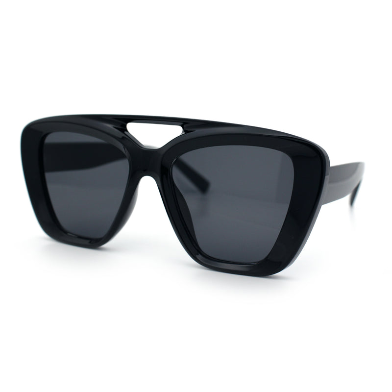 Women Oversized Thick Plastic Rectangle Cat Eye Flat Top Diva Sunglasses