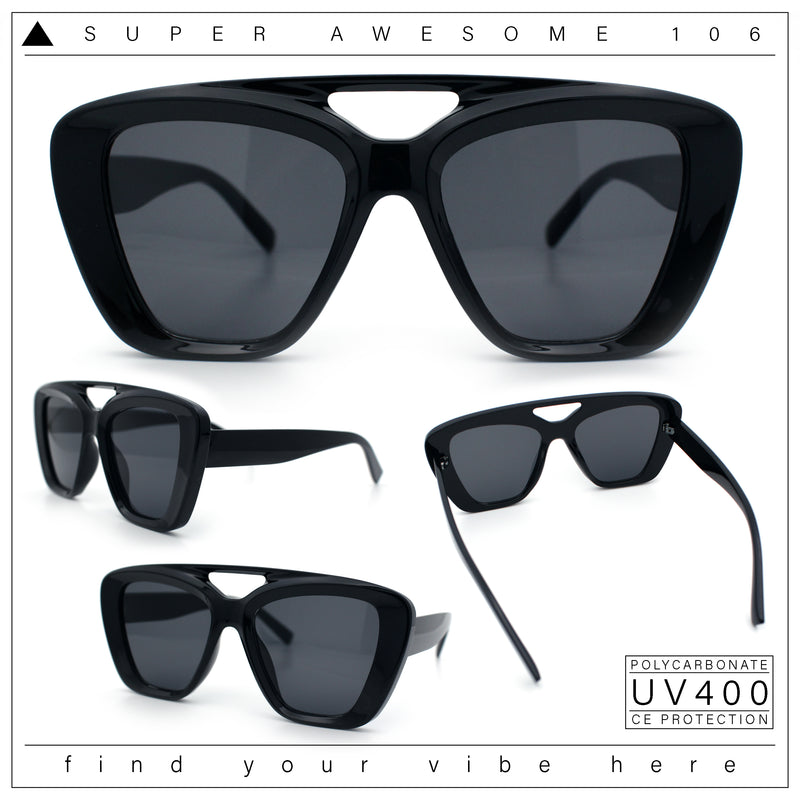 Women Oversized Thick Plastic Rectangle Cat Eye Flat Top Diva Sunglasses