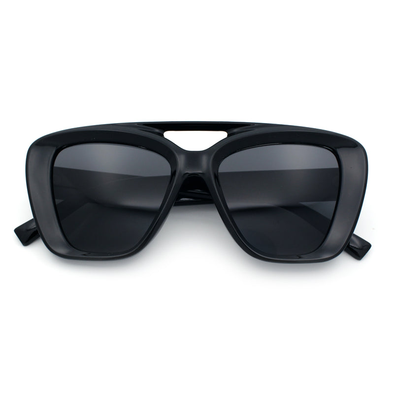 Women Oversized Thick Plastic Rectangle Cat Eye Flat Top Diva Sunglasses