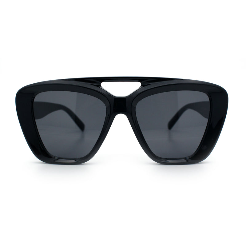 Women Oversized Thick Plastic Rectangle Cat Eye Flat Top Diva Sunglasses