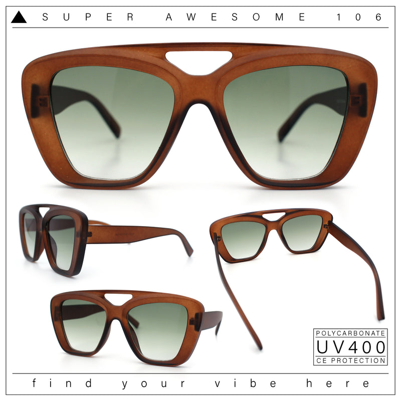 Women Oversized Thick Plastic Rectangle Cat Eye Flat Top Diva Sunglasses