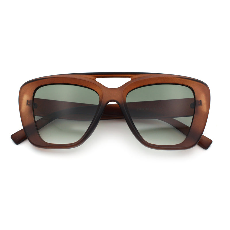 Women Oversized Thick Plastic Rectangle Cat Eye Flat Top Diva Sunglasses