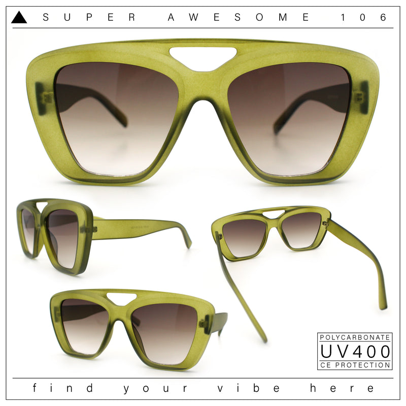 Women Oversized Thick Plastic Rectangle Cat Eye Flat Top Diva Sunglasses