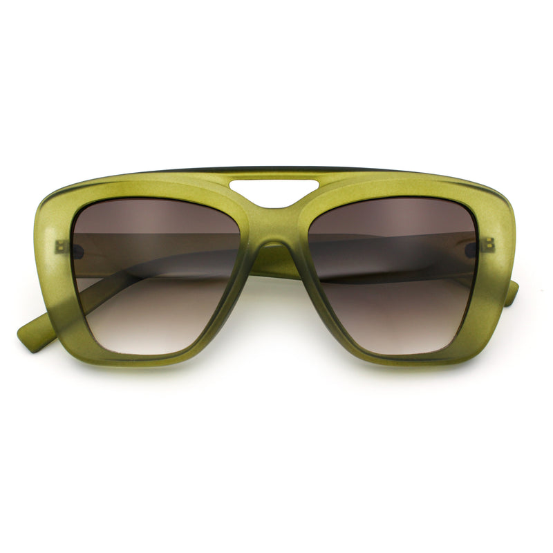 Women Oversized Thick Plastic Rectangle Cat Eye Flat Top Diva Sunglasses