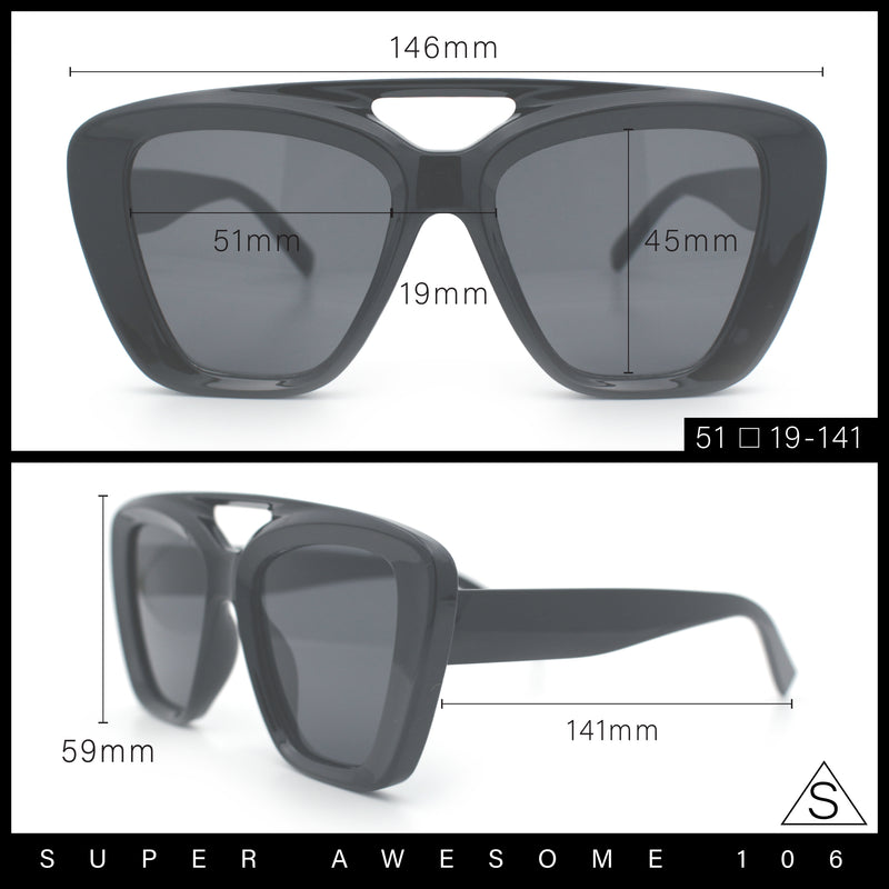 Women Oversized Thick Plastic Rectangle Cat Eye Flat Top Diva Sunglasses