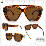Women Oversized Thick Plastic Rectangle Cat Eye Flat Top Diva Sunglasses