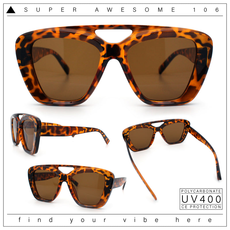 Women Oversized Thick Plastic Rectangle Cat Eye Flat Top Diva Sunglasses