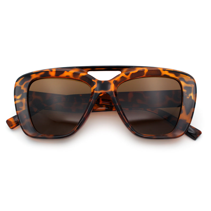 Women Oversized Thick Plastic Rectangle Cat Eye Flat Top Diva Sunglasses