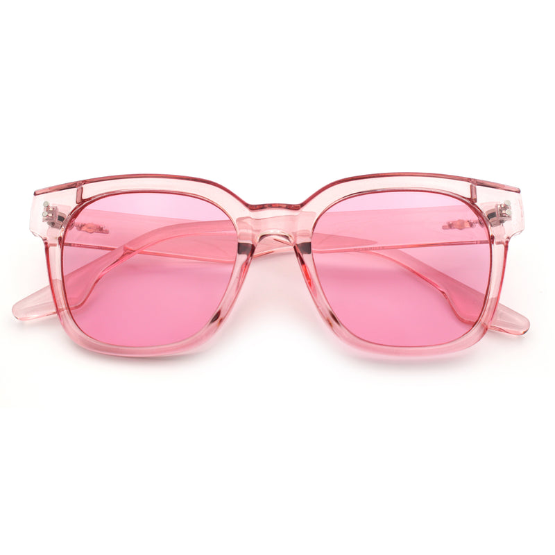 Womens Fun Pop Color Oversized Horn Rim Retro Plastic Fashion Sunglasses