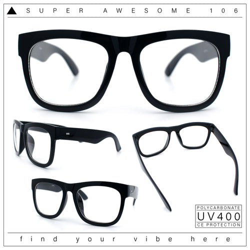 Classic Black Nerdy Thick Oversized Horn Rim Clear Lens Fashion Eyeglasses