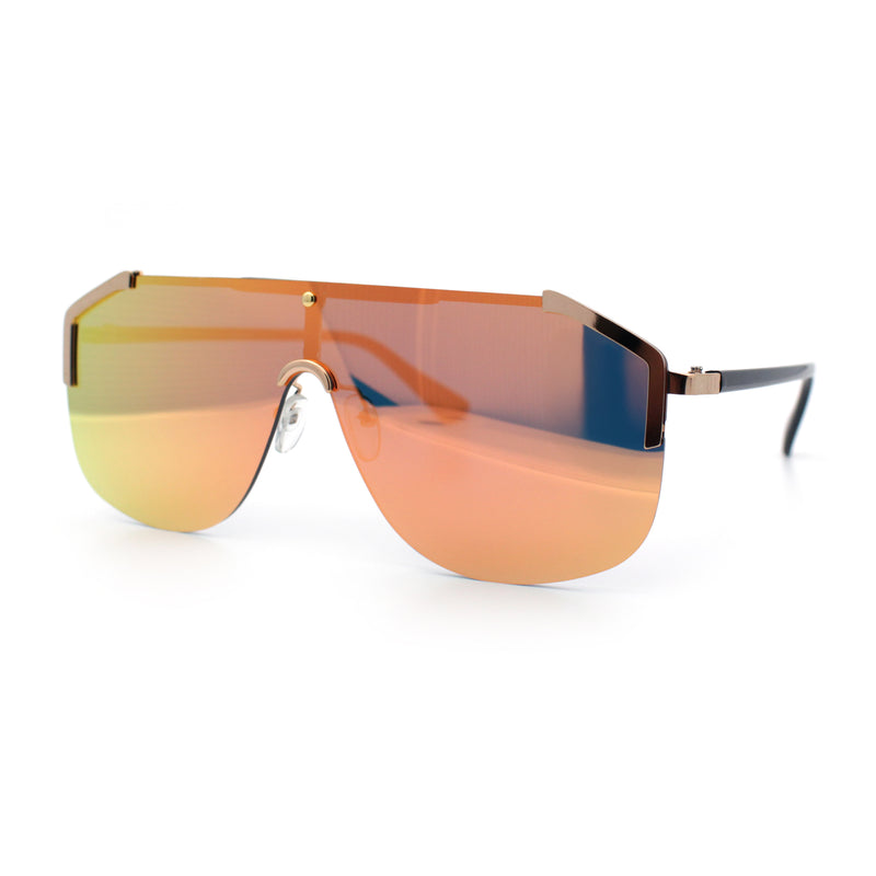 Oversized Shield Rectangular Rimless Metal Frame Racer Sunglasses