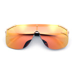 Oversized Shield Rectangular Rimless Metal Frame Racer Sunglasses
