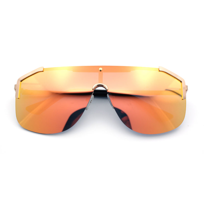 Oversized Shield Rectangular Rimless Metal Frame Racer Sunglasses