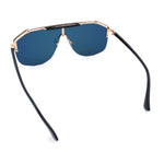 Oversized Shield Rectangular Rimless Metal Frame Racer Sunglasses