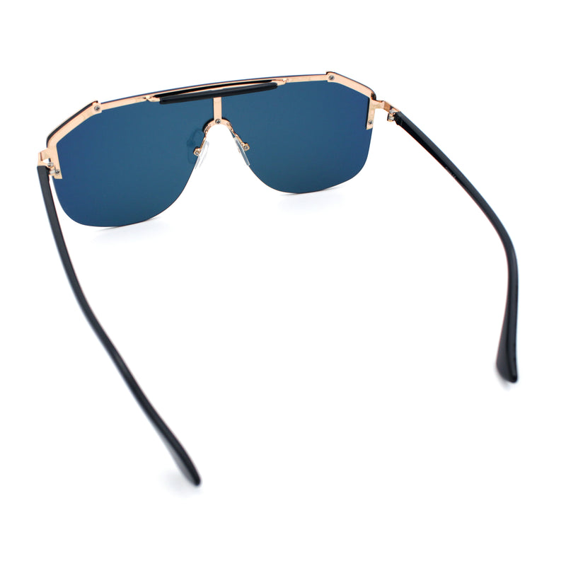 Oversized Shield Rectangular Rimless Metal Frame Racer Sunglasses
