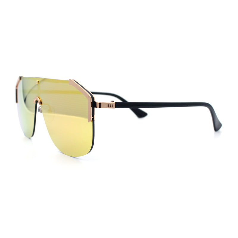 Oversized Shield Rectangular Rimless Metal Frame Racer Sunglasses