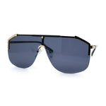 Oversized Shield Rectangular Rimless Metal Frame Racer Sunglasses