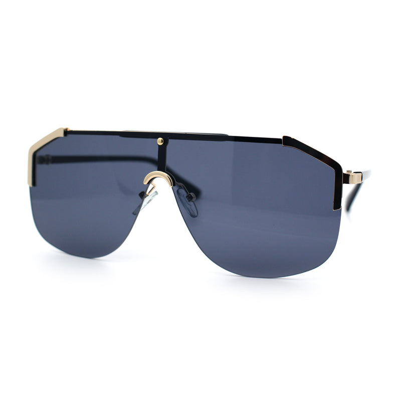 Oversized Shield Rectangular Rimless Metal Frame Racer Sunglasses