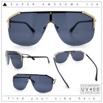 Oversized Shield Rectangular Rimless Metal Frame Racer Sunglasses