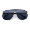 Oversized Shield Rectangular Rimless Metal Frame Racer Sunglasses