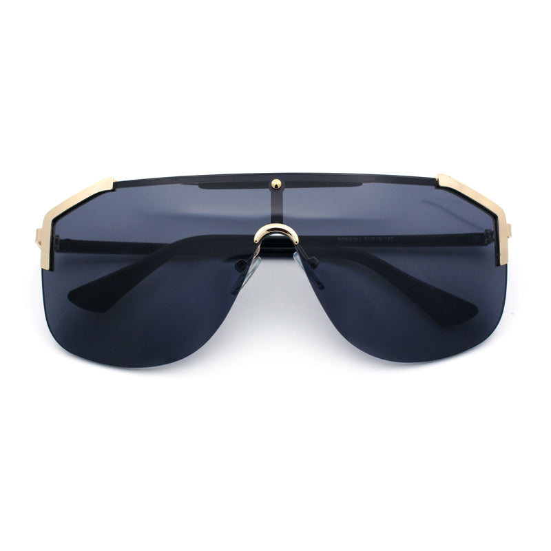 Oversized Shield Rectangular Rimless Metal Frame Racer Sunglasses