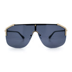Oversized Shield Rectangular Rimless Metal Frame Racer Sunglasses