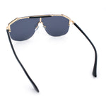 Oversized Shield Rectangular Rimless Metal Frame Racer Sunglasses