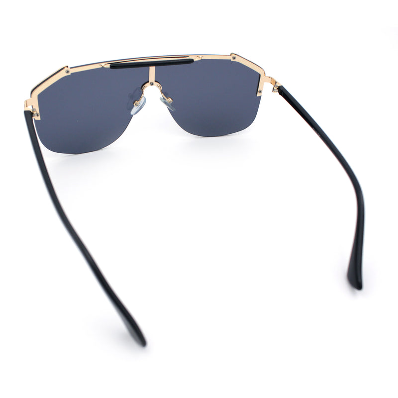 Oversized Shield Rectangular Rimless Metal Frame Racer Sunglasses