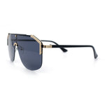 Oversized Shield Rectangular Rimless Metal Frame Racer Sunglasses