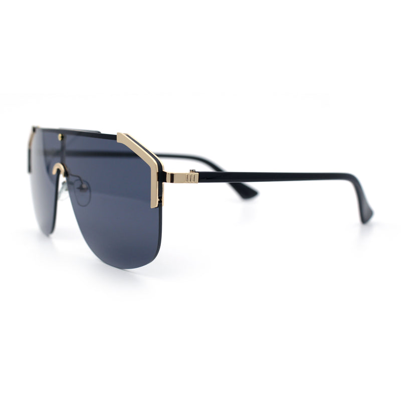 Oversized Shield Rectangular Rimless Metal Frame Racer Sunglasses