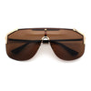 Oversized Shield Rectangular Rimless Metal Frame Racer Sunglasses