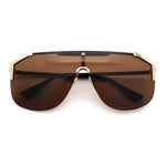 Oversized Shield Rectangular Rimless Metal Frame Racer Sunglasses