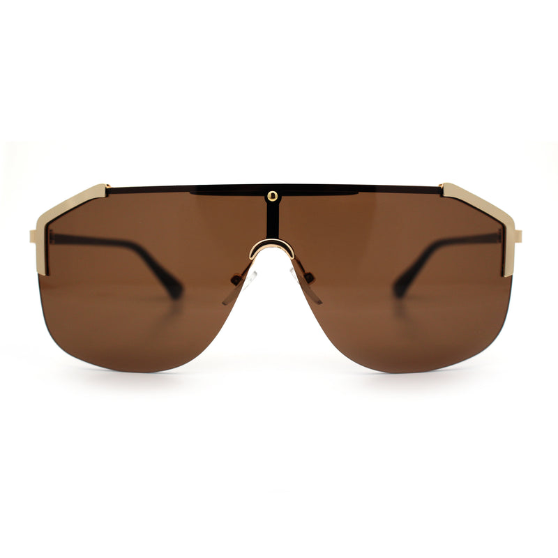 Oversized Shield Rectangular Rimless Metal Frame Racer Sunglasses