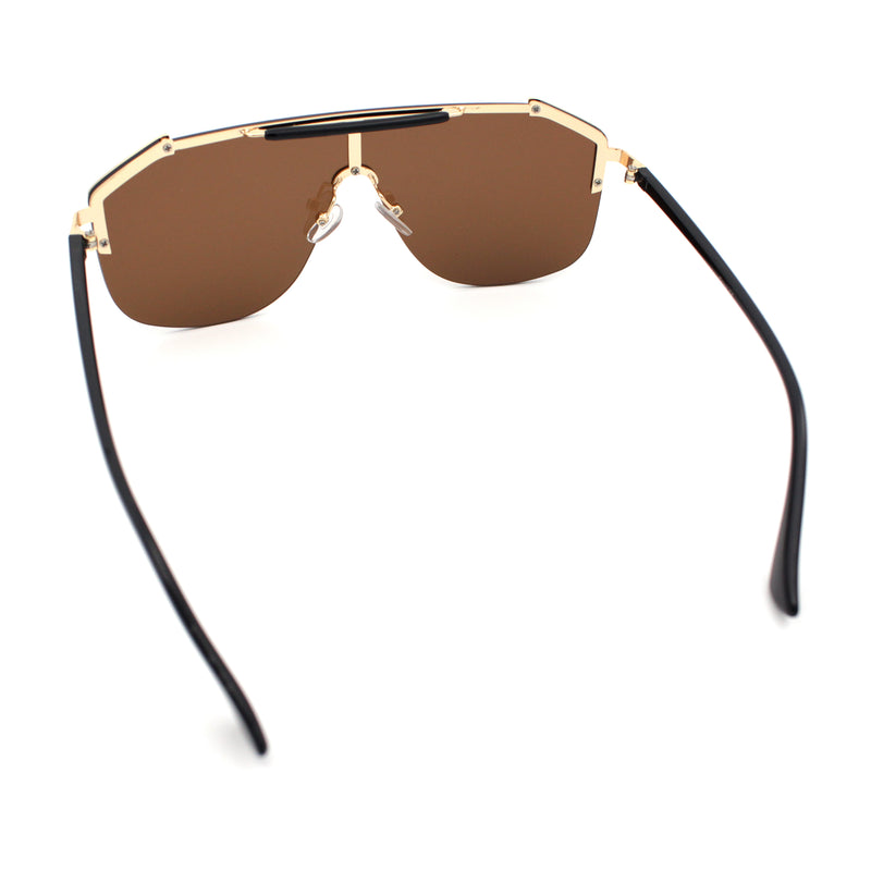 Oversized Shield Rectangular Rimless Metal Frame Racer Sunglasses
