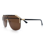Oversized Shield Rectangular Rimless Metal Frame Racer Sunglasses
