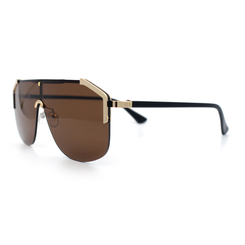 Oversized Shield Rectangular Rimless Metal Frame Racer Sunglasses