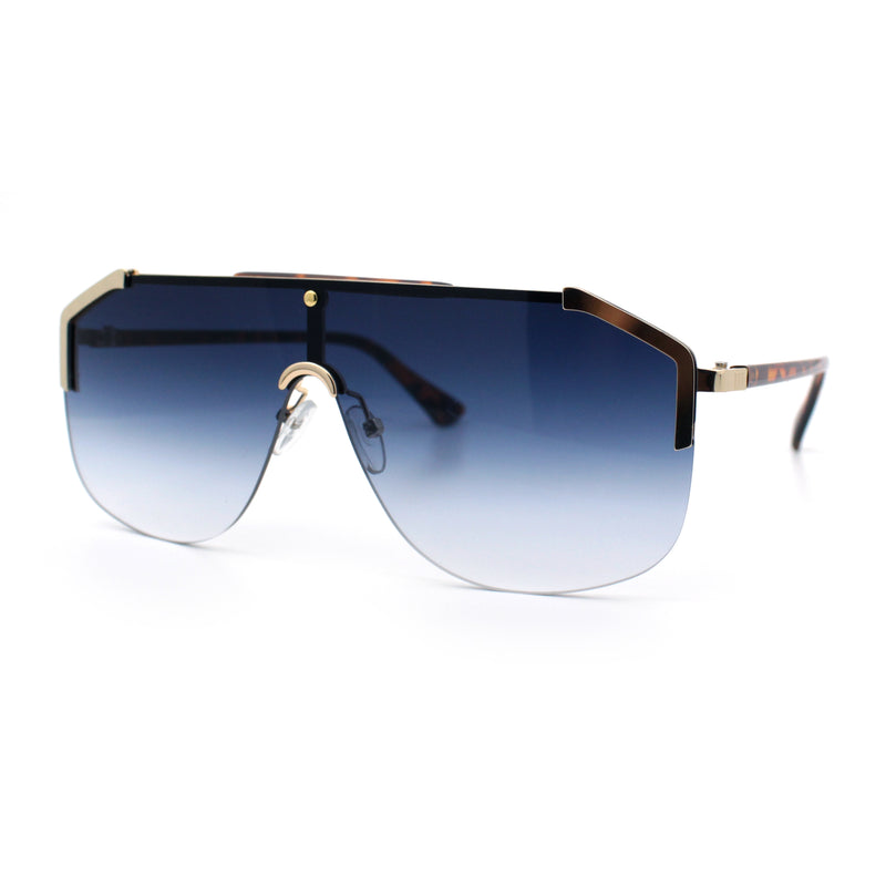 Oversized Shield Rectangular Rimless Metal Frame Racer Sunglasses