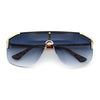 Oversized Shield Rectangular Rimless Metal Frame Racer Sunglasses