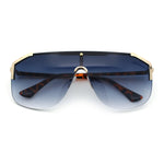 Oversized Shield Rectangular Rimless Metal Frame Racer Sunglasses