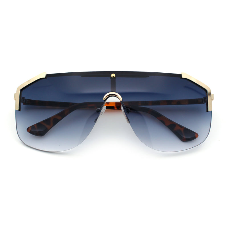 Oversized Shield Rectangular Rimless Metal Frame Racer Sunglasses