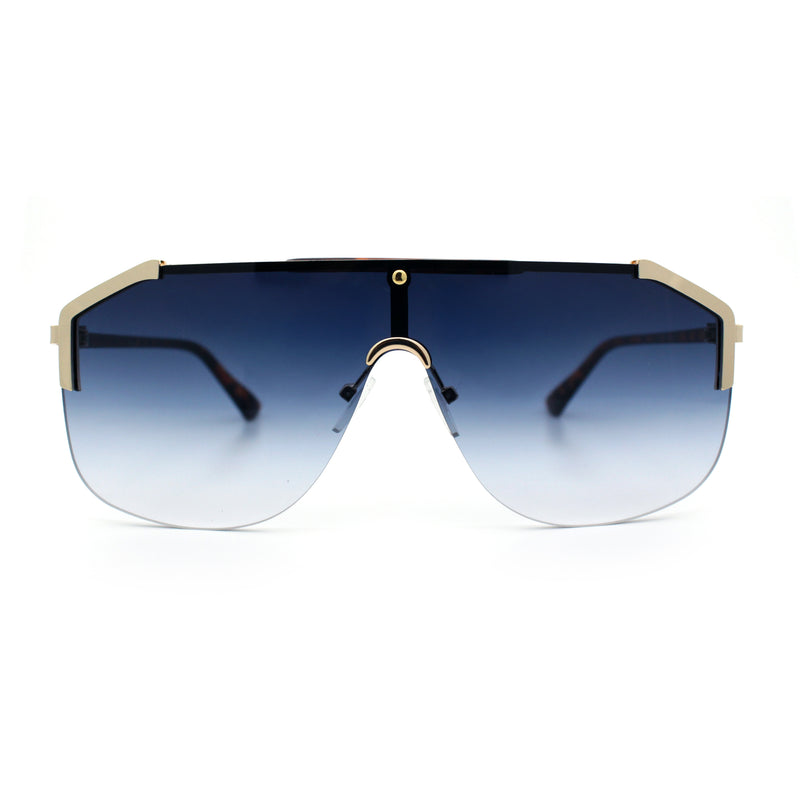 Oversized Shield Rectangular Rimless Metal Frame Racer Sunglasses