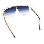 Oversized Shield Rectangular Rimless Metal Frame Racer Sunglasses